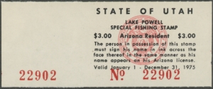 Scan of 1975 Utah Lake Powell Fishing Stamp MNH VF