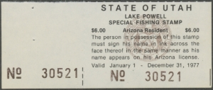 Scan of 1977 Utah Lake Powell Fishing Stamp MNH VF