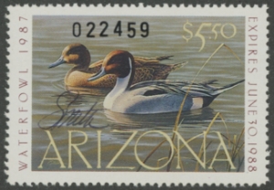 Scan of 1987 Arizona Duck Stamp SBA MNH VF