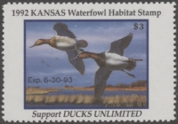 Scan of 1992 Kansas Duck Stamp MNH VF