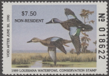 Picture of 1989 Louisiana Duck Stamp Non Resident - First of State MNH VF