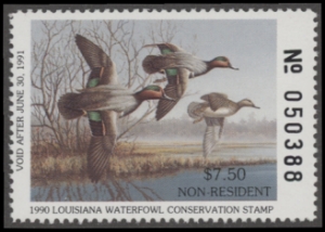 Scan of 1990 Louisiana Duck Stamp Non Resident MNH VF