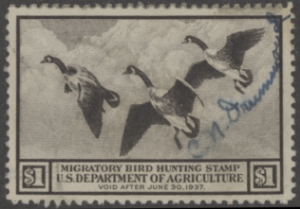 Scan of RW3 1936 Duck Stamp  Used, Faults VF