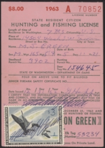 Scan of RW30 1963 Duck Stamp  Used on WA License F-VF