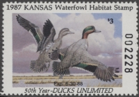 Scan of 1987 Kansas Duck Stamp - First of State MNH VF