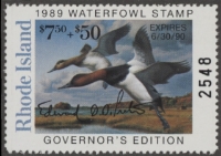Scan of 1989 Rhode Island Duck Stamp Governor's Edition MNH VF