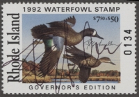 Scan of 1992 Rhode Island Duck Stamp Governor's Edition MNH VF
