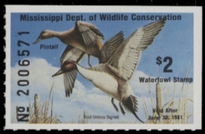 Scan of 1980 Mississippi Duck Stamp MNH VF