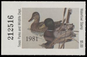 Scan of 1981 Texas Duck Stamp - First of State MNH VF