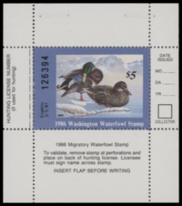 Scan of 1986 Washington Duck Stamp - First of State MNH VF