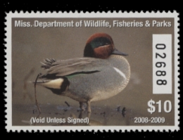 Scan of 2008 Mississippi Duck Stamp MNH VF