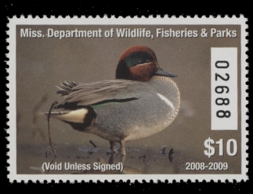 Scan of 2008 Mississippi Duck Stamp MNH VF