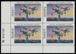 Scan of 1994 North Carolina Duck Stamp. Plate Block