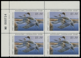 Scan of 1987 North Carolina Duck Stamps. Plate Block of 4