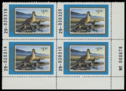 Scan of 1988 Montana Duck Stamps. Plate Block of 4