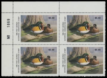 Scan of 1985 Georgia Duck Stamps - First of State. Plate Block of 4
