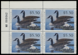 Scan of 1987 Georgia Duck Stamps. Plate Block of 4