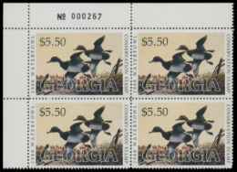 Scan of 1988 Georgia Duck Stamps. Plate Block of 4