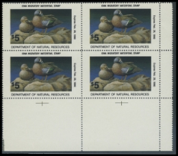 Scan of 1989 Iowa Duck Stams. Block of 4
