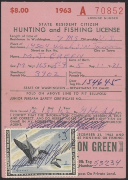 Picture of RW30 1963 Duck Stamp  Used on WA License F-VF