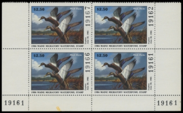 Picture of 1984 Maine Duck Stamp - First of State. Plate Block of 4